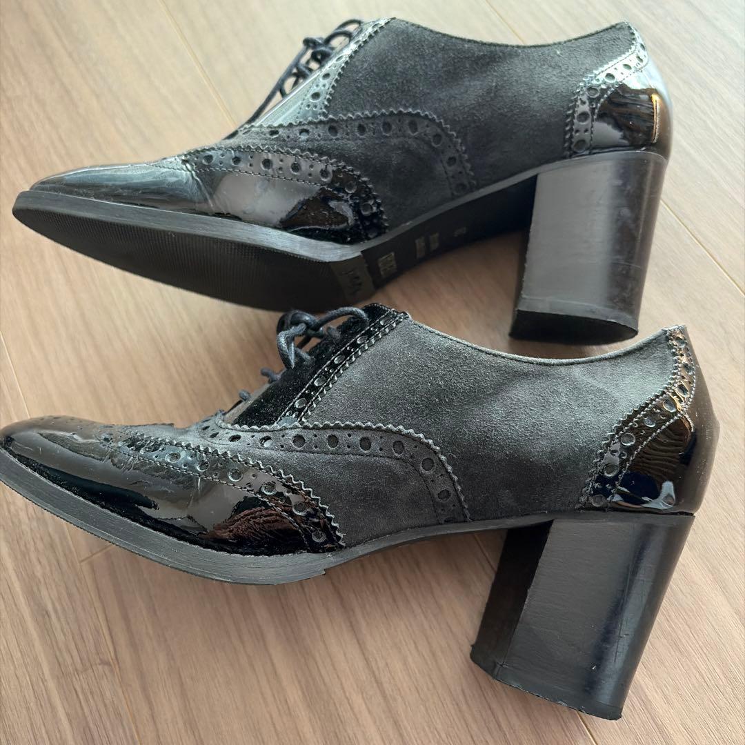 イタリア製　オックスフォードシューズ 黒 中ヒール