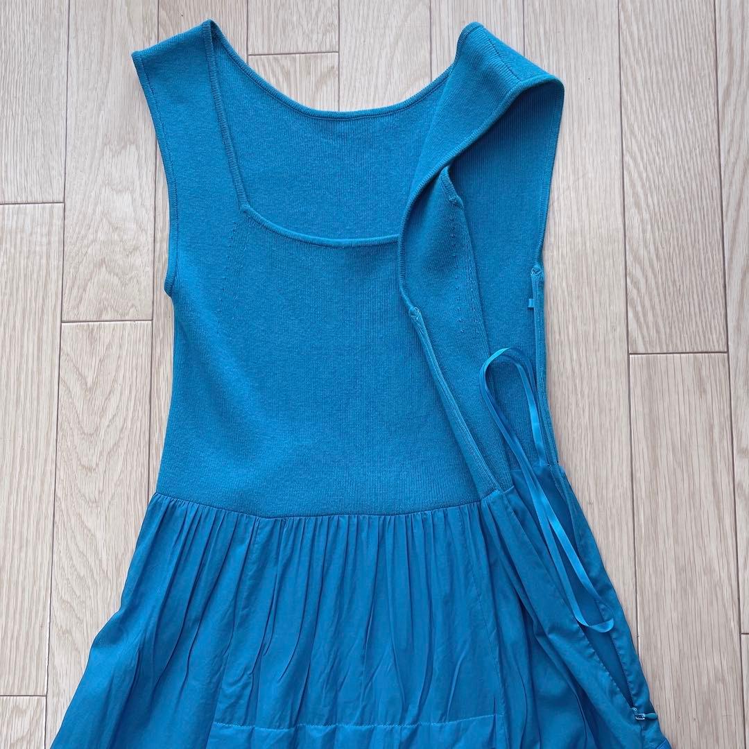 【セットアップ】ニットコンビタックティアードワンピース カーディガン ブルー