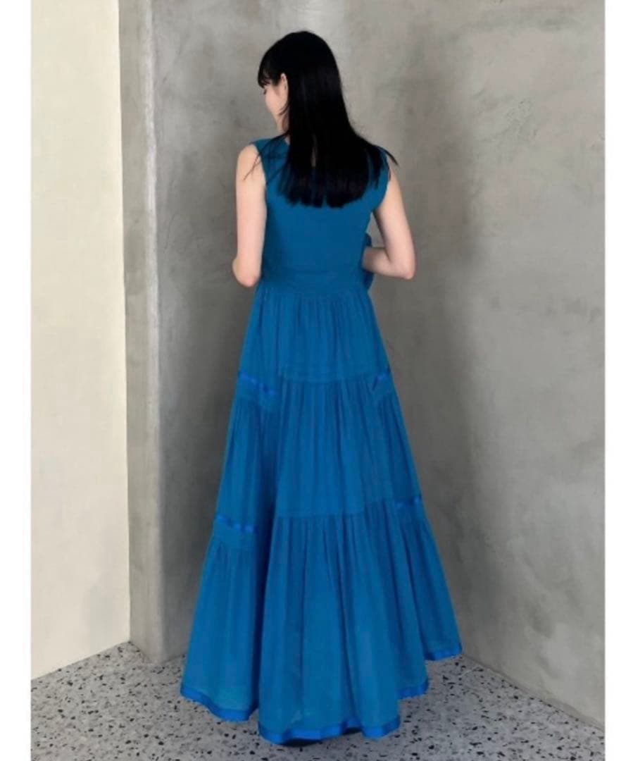 【セットアップ】ニットコンビタックティアードワンピース カーディガン ブルー