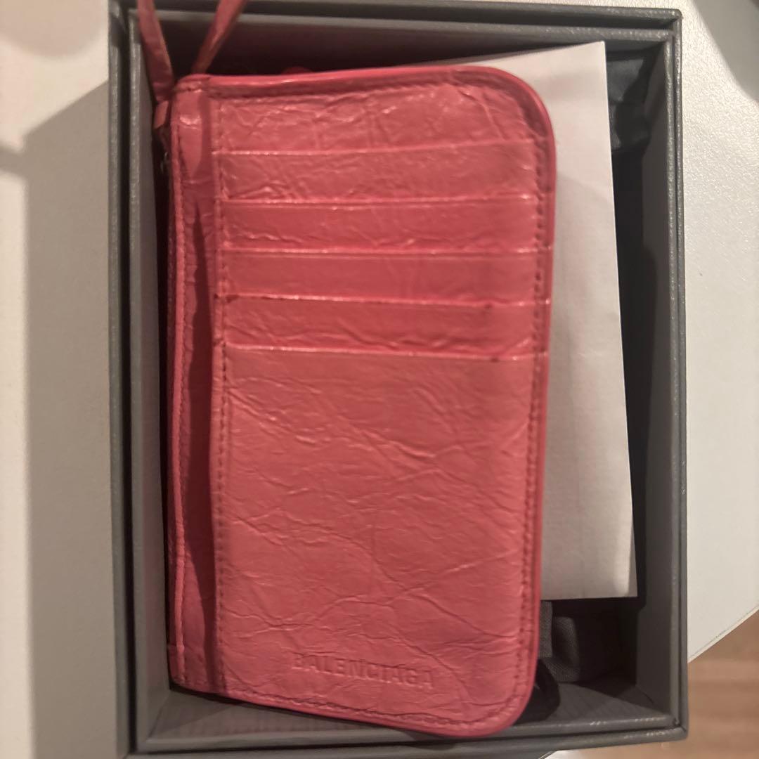 usedバレンシアガ　財布　カードケース　現行品ピンク