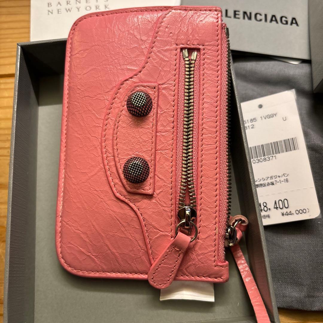 usedバレンシアガ　財布　カードケース　現行品ピンク