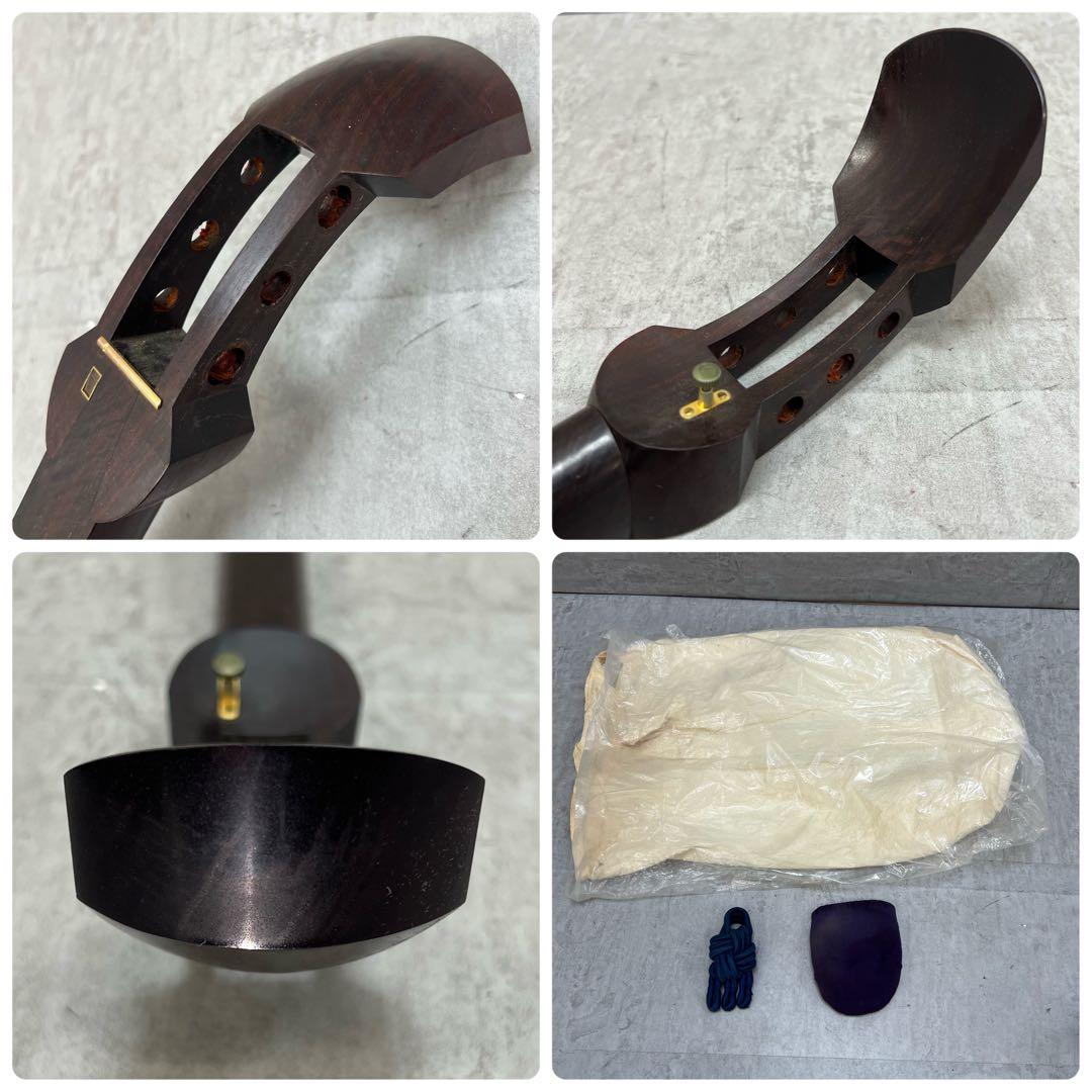 トチ多数　津軽三味線　子持ち綾杉胴　三つ折　紅木　金細　正寸　ジャンク　現状品