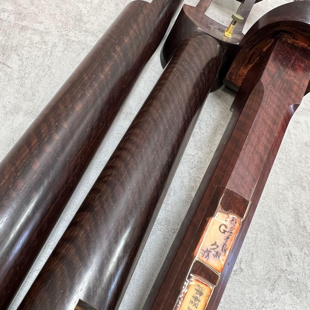 トチ多数　津軽三味線　子持ち綾杉胴　三つ折　紅木　金細　正寸　ジャンク　現状品