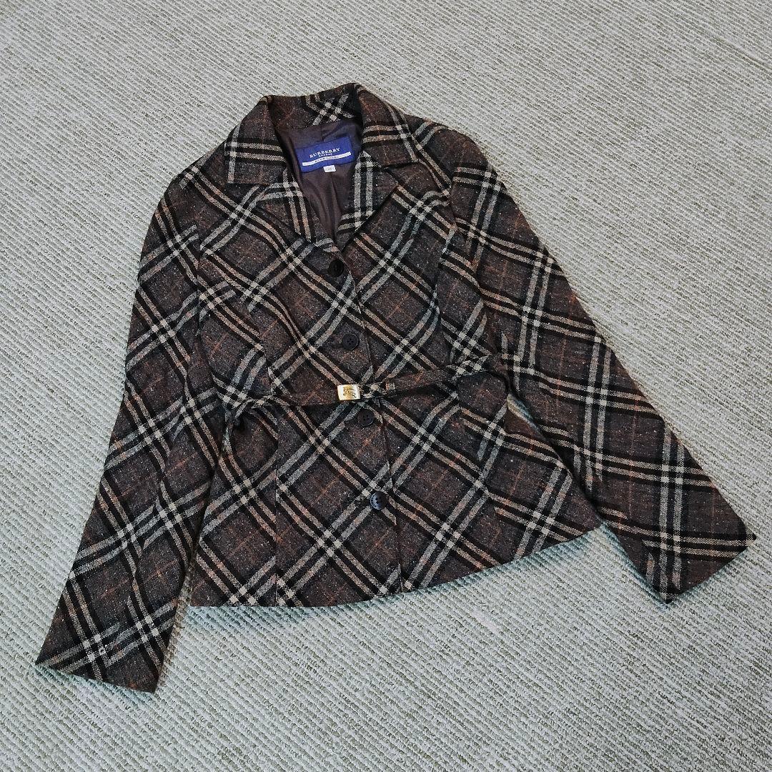 バーバリー ブルーレーベル ノバチェック ロゴベルト ジャケット アンゴラ