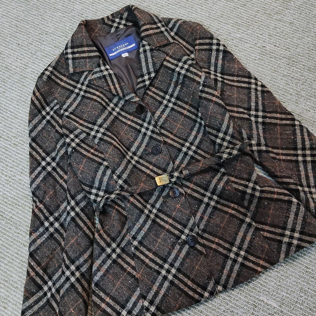 バーバリー ブルーレーベル ノバチェック ロゴベルト ジャケット アンゴラ