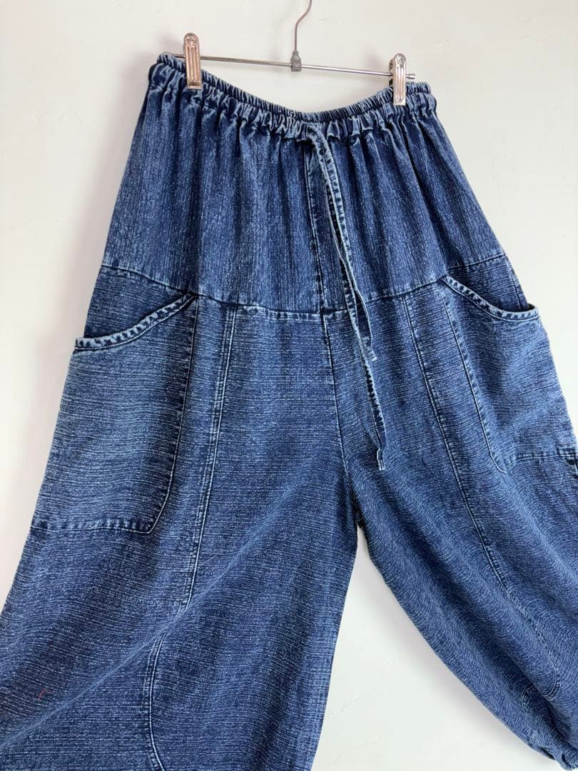 【新品】藍染　ストーンウォッシュ　タイパンツ　バルーン　男女兼用　F455