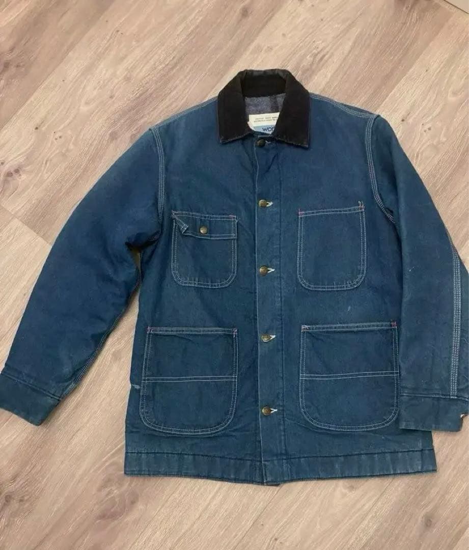 60s USA製　Sears デニムカバーオール　襟コーデュロイ　裏ブランケット