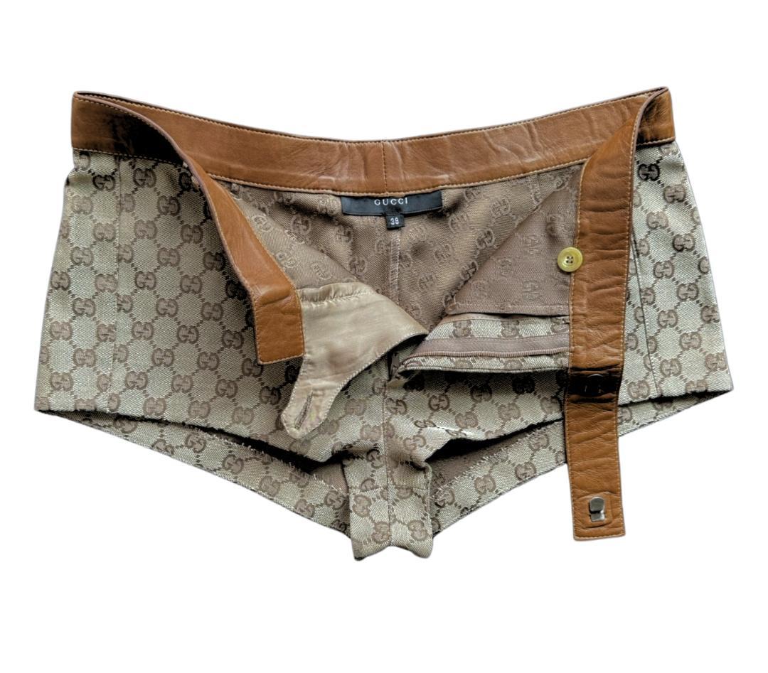 GUCCI レザー トリム付き GG キャンバス ショートパンツ サイズ38