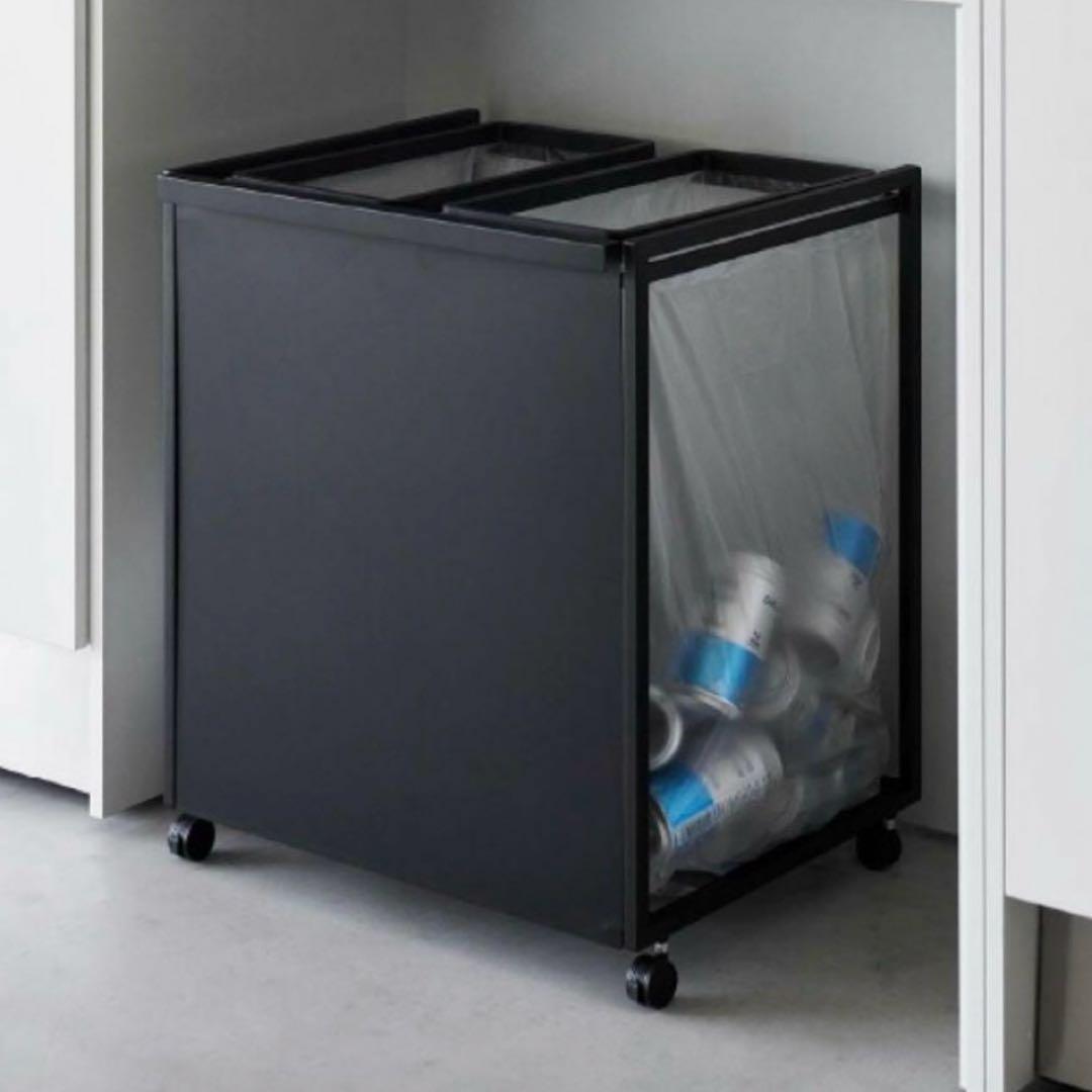 tower 45L分別ゴミ箱 ブラック キャスター蓋付き　山崎実業