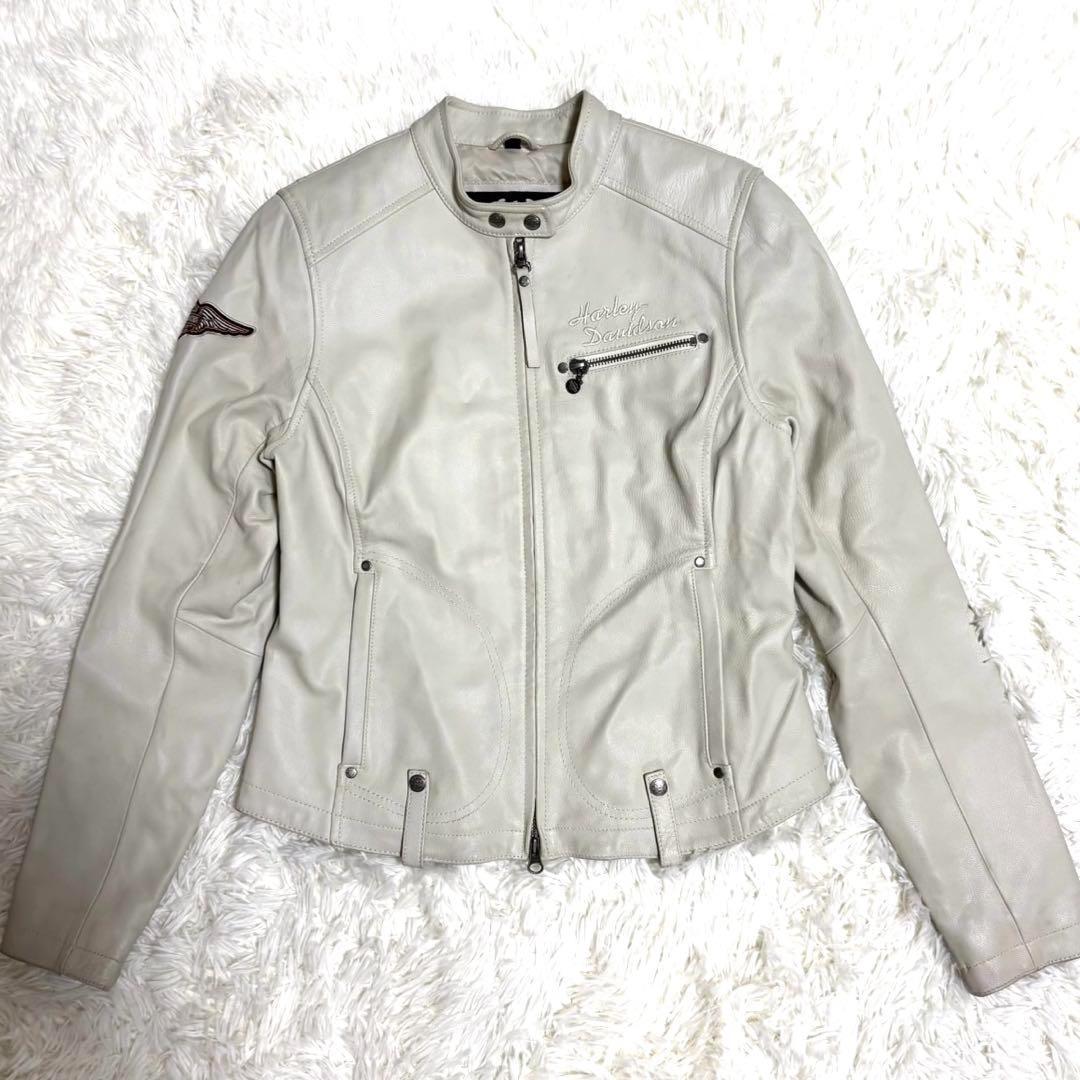 【美品】ハーレーダビッドソン　レザージャケット　レディース　オフホワイト