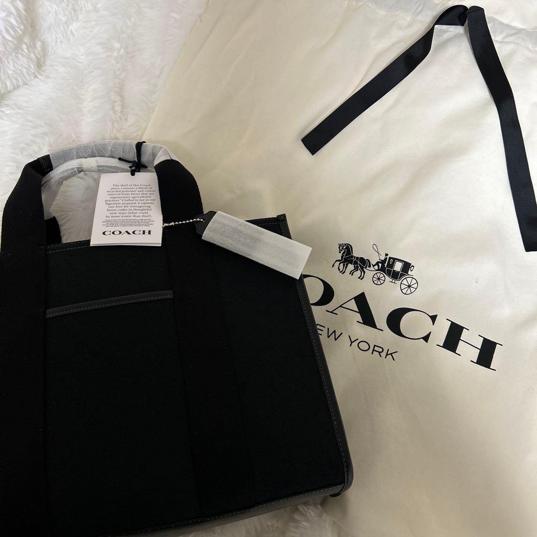 新品　COACH ブラック　スミス トート バッグ・シグネチャー ジャカード