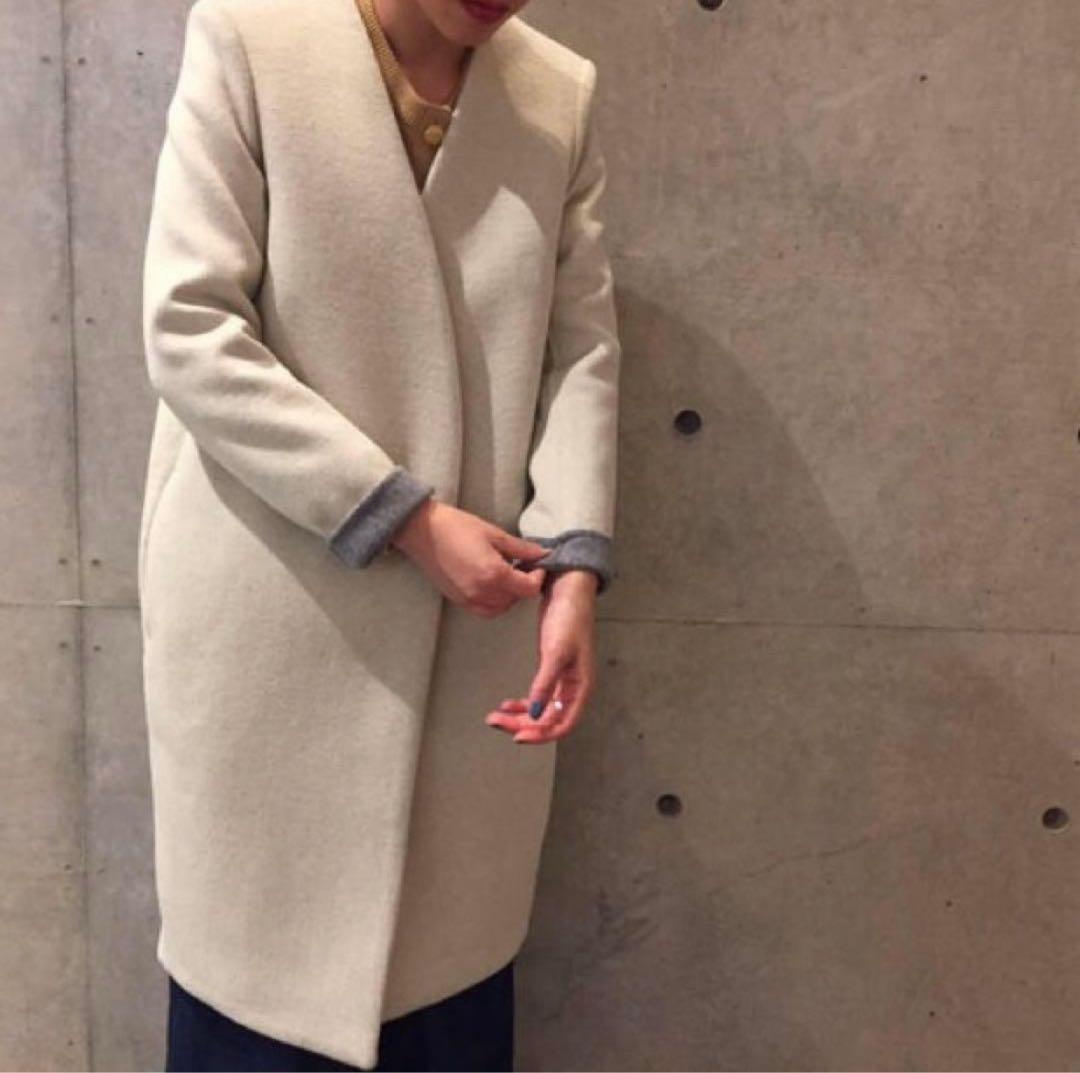 ENFOLD エンフォルド / ウールリバーノーカラーコート　バイカラー 38