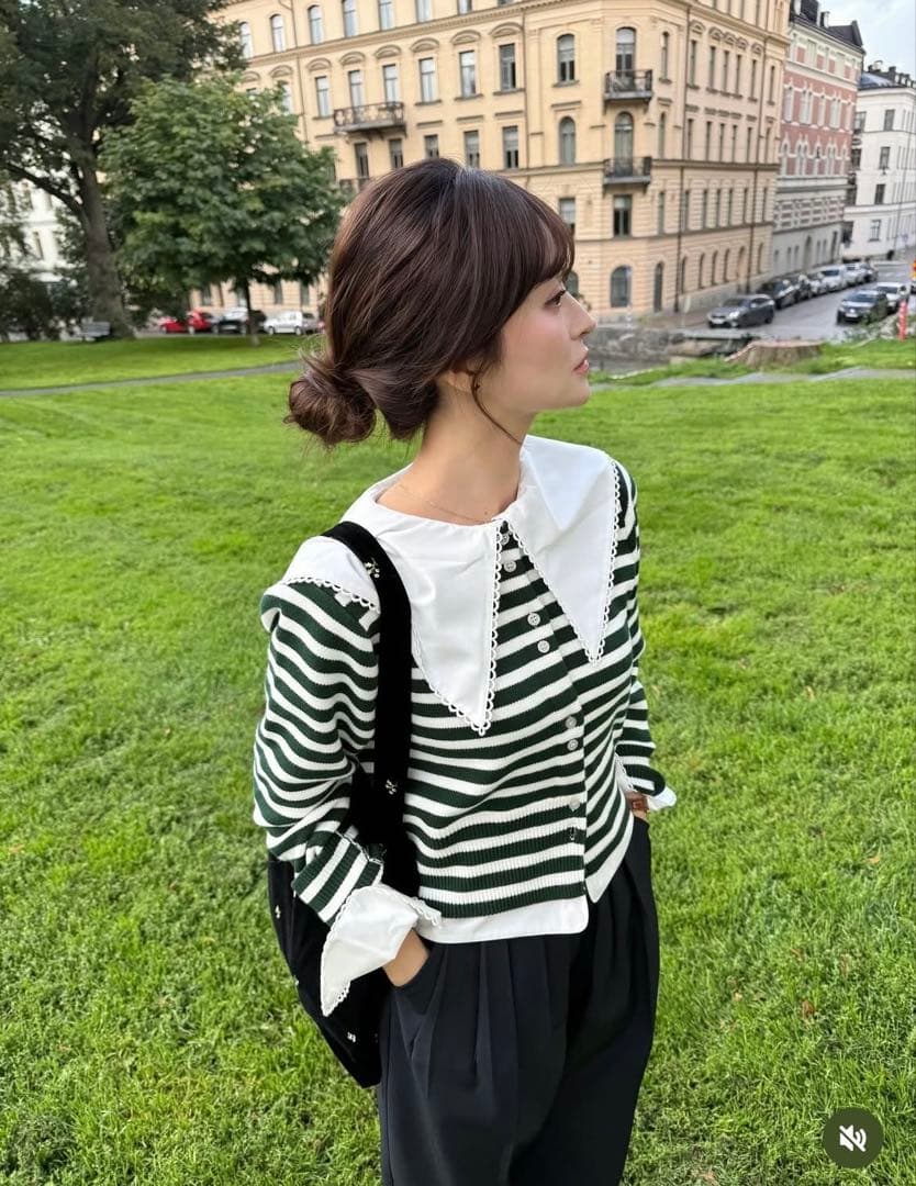 【新品未使用】Bibiy. ボーダー長袖ニットカーディガン