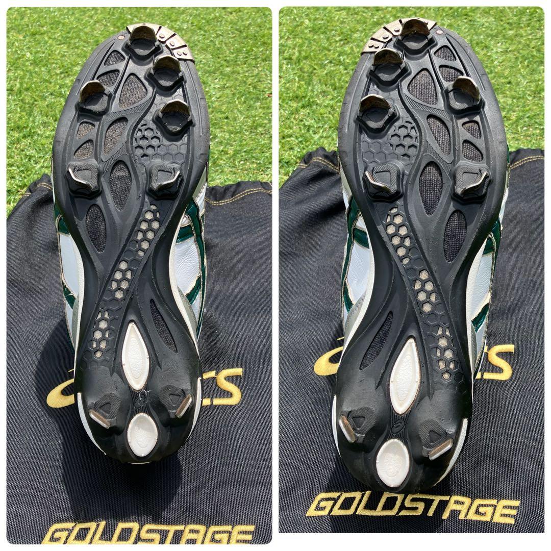 アシックス オーダー 野球 スパイク 白 緑ライン 金属スパイク