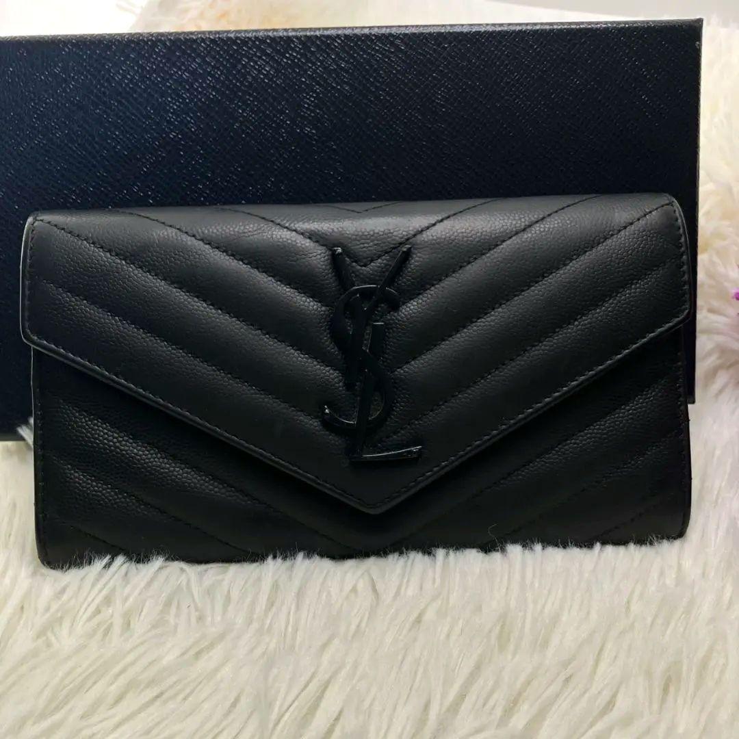 大人気✨サンローラン 長財布 キャビアスキン カサンドラロゴ ブラック