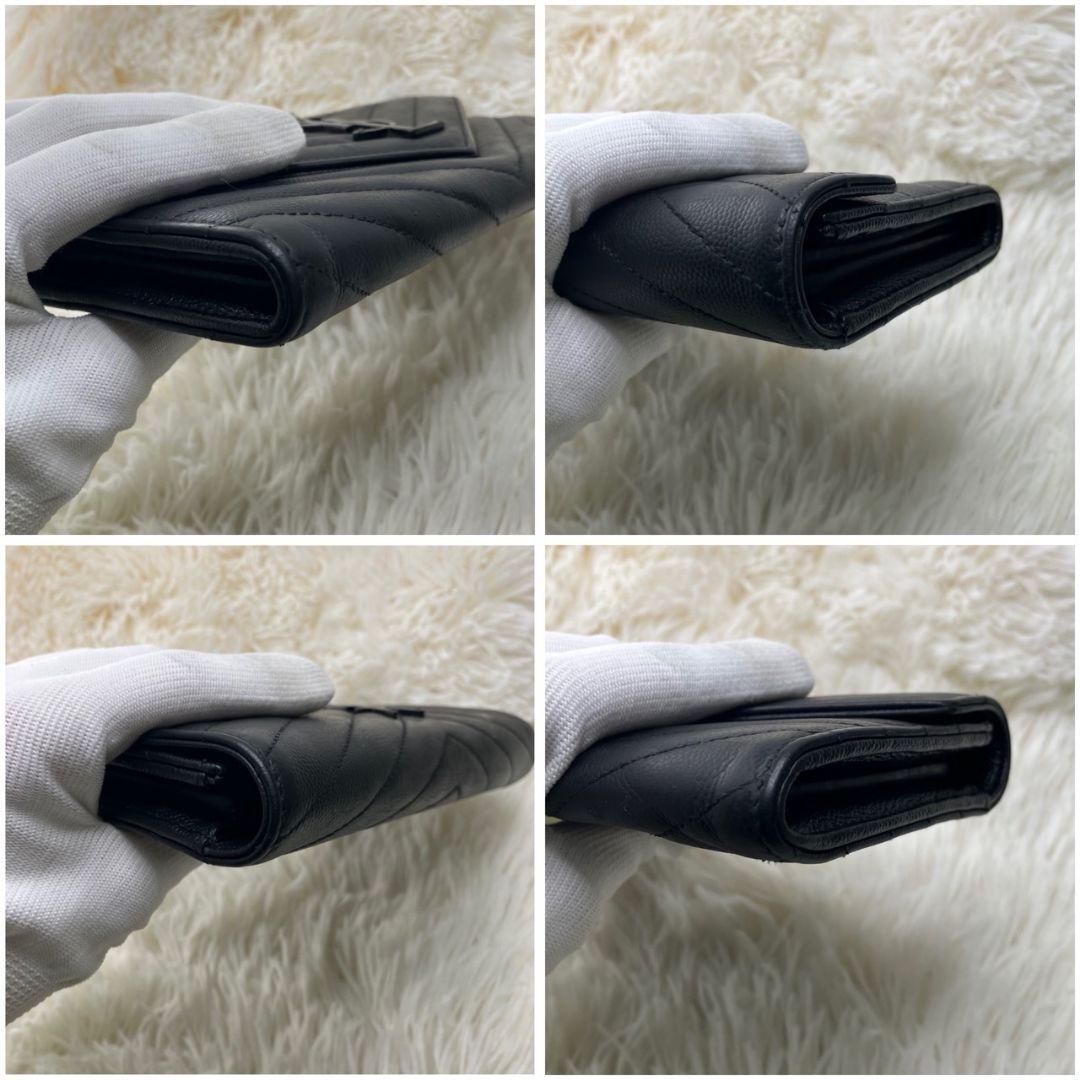 大人気✨サンローラン 長財布 キャビアスキン カサンドラロゴ ブラック