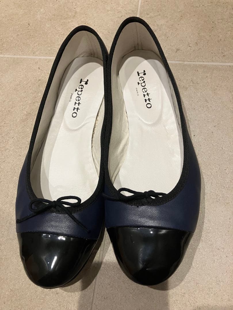 Repetto floraネイビー ブラック フラットシューズ 41
