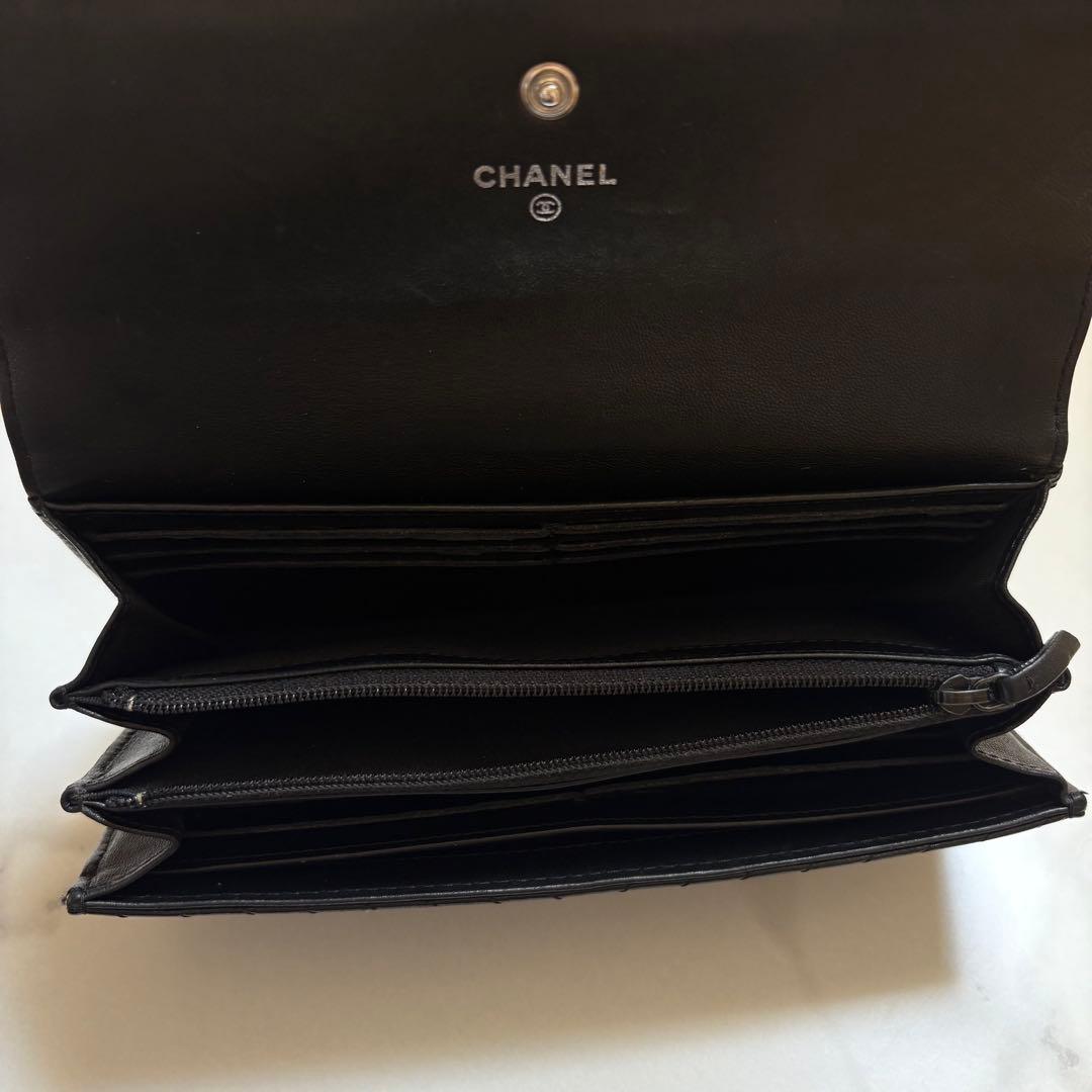 CHANEL シャネル レザー Ｖステッチ ⻑財布 ブラック ソーブラック
