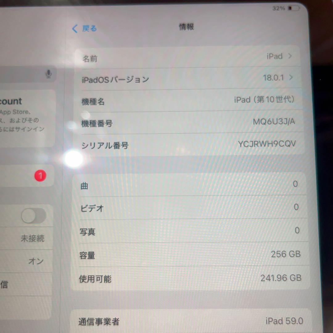 訳あり SIMフリー 本体 iPad第10世代 256 GB 055 ブルー