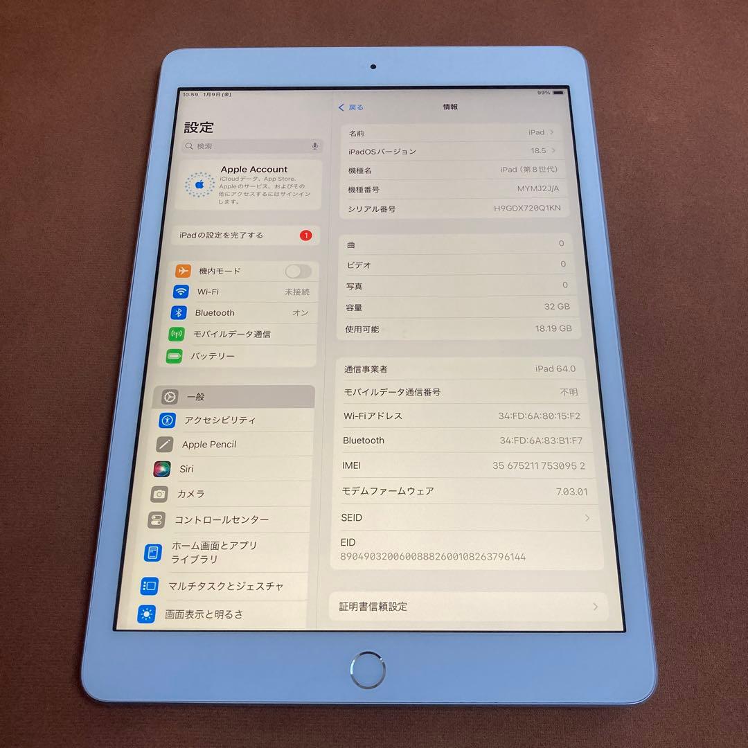 541 電池最良好☆外観比較的美品☆iPad8第8世代32GB SIMフリー☆
