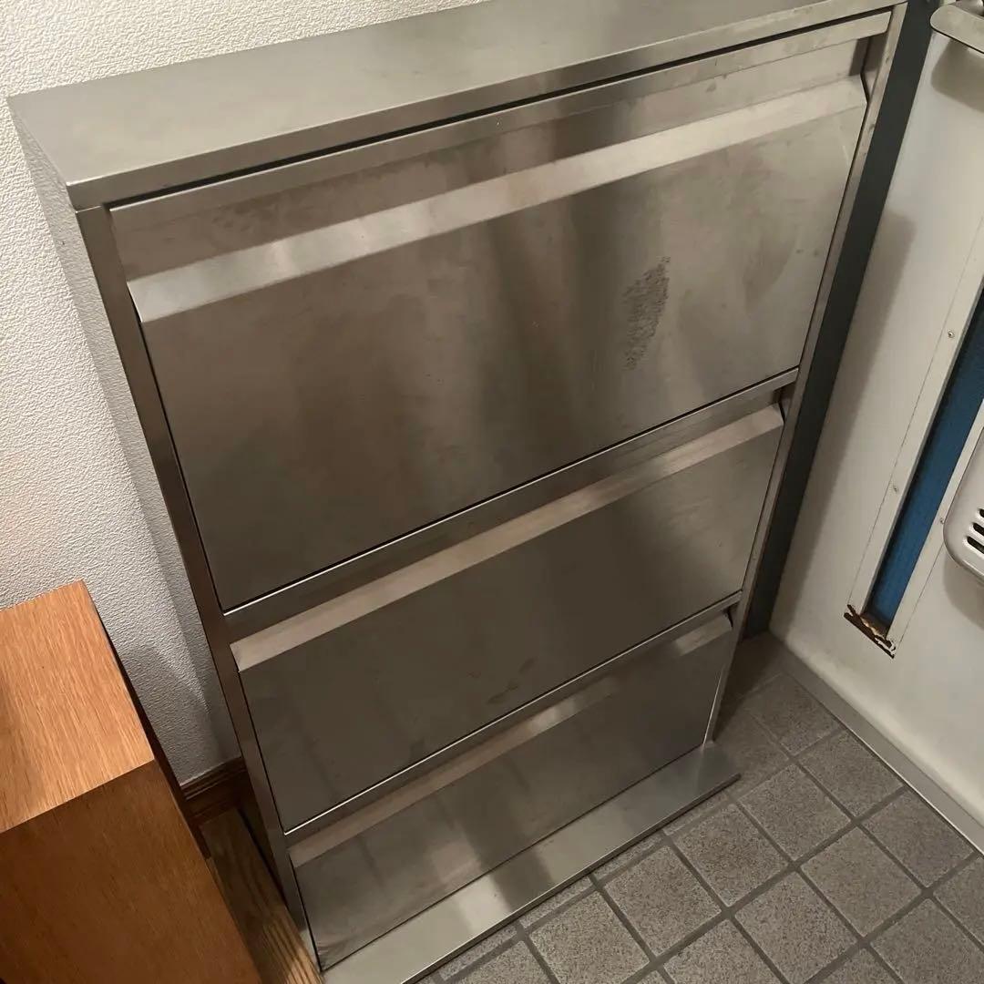 ステンレス製 3段シューズラック 薄型　直接受取12000円
