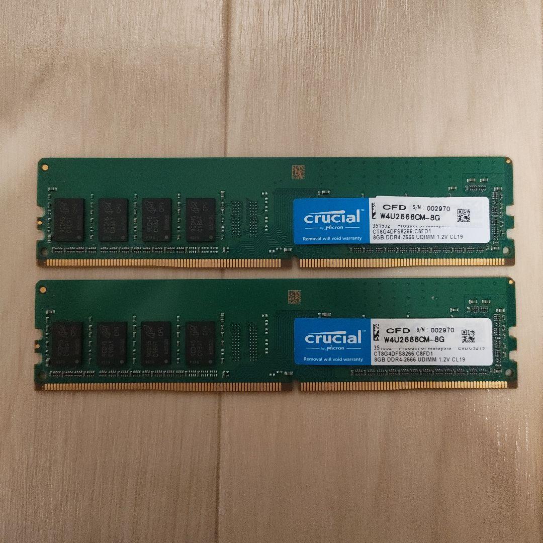 crucial W4U2666CM-8G 8GB DDR4 メモリ ×2