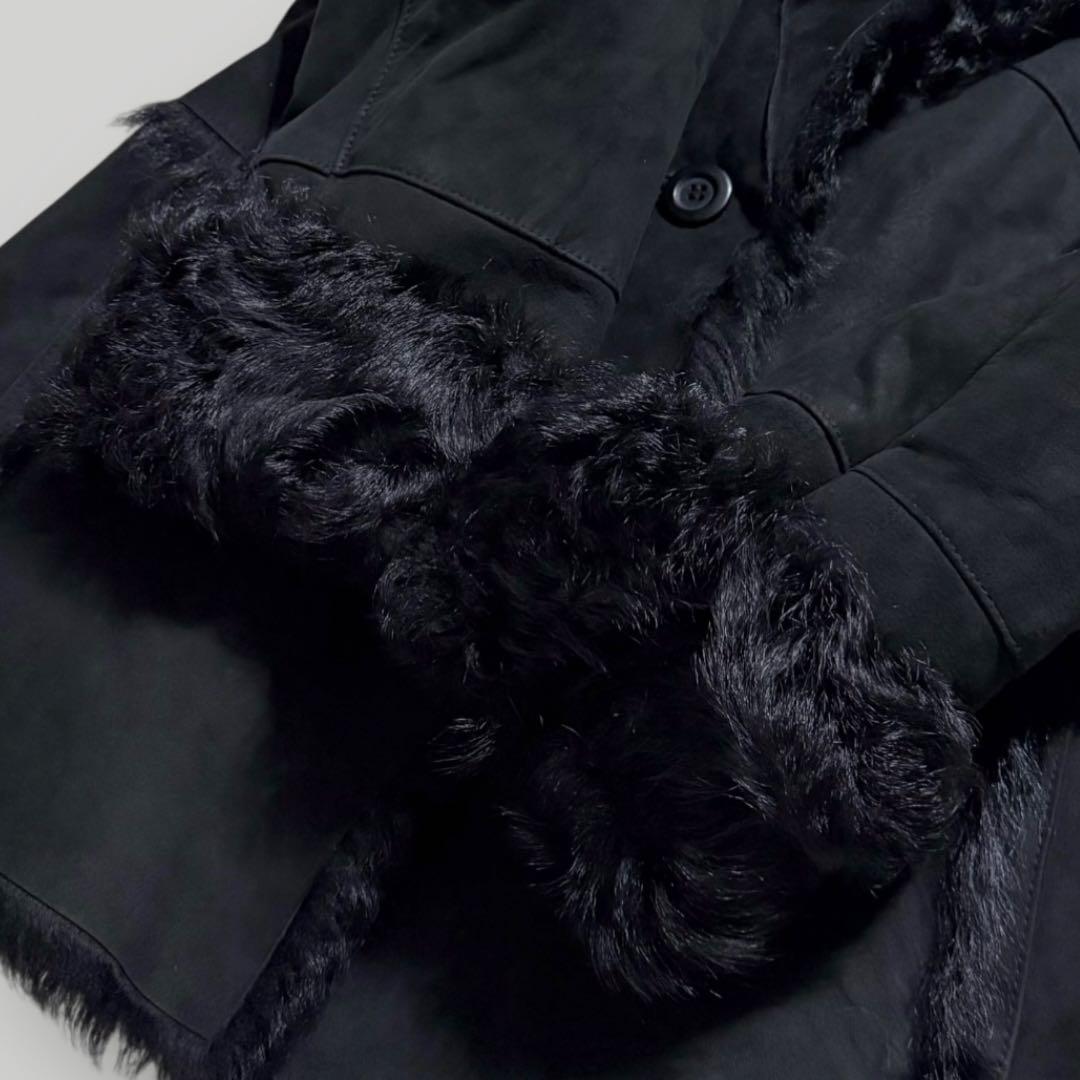 本毛皮☆ラムファー ラムレザー ファーコート ショートコート 本革 黒 L相当