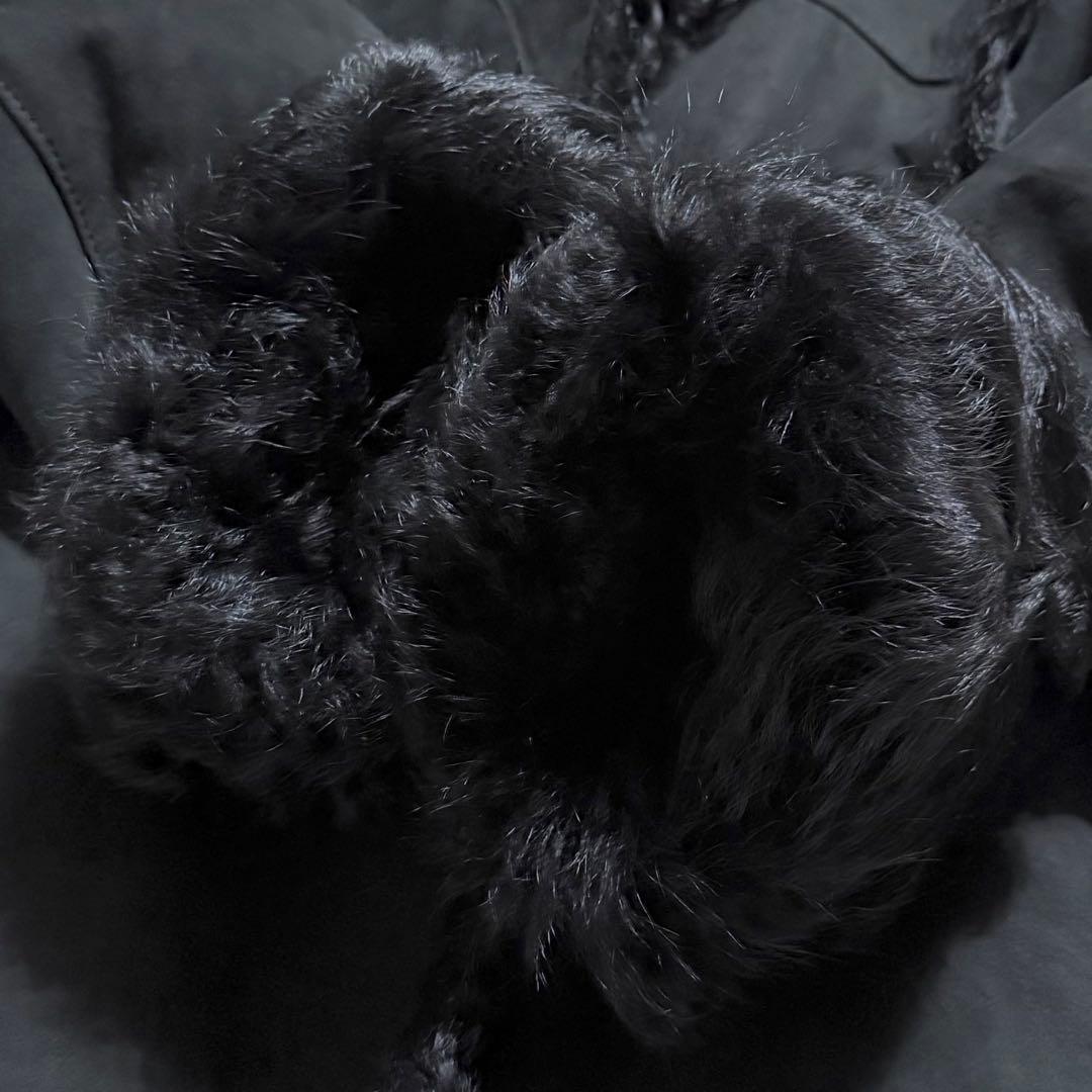 本毛皮☆ラムファー ラムレザー ファーコート ショートコート 本革 黒 L相当