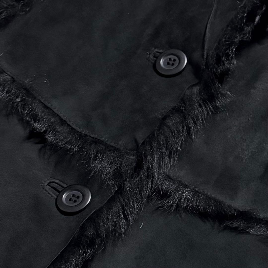 本毛皮☆ラムファー ラムレザー ファーコート ショートコート 本革 黒 L相当