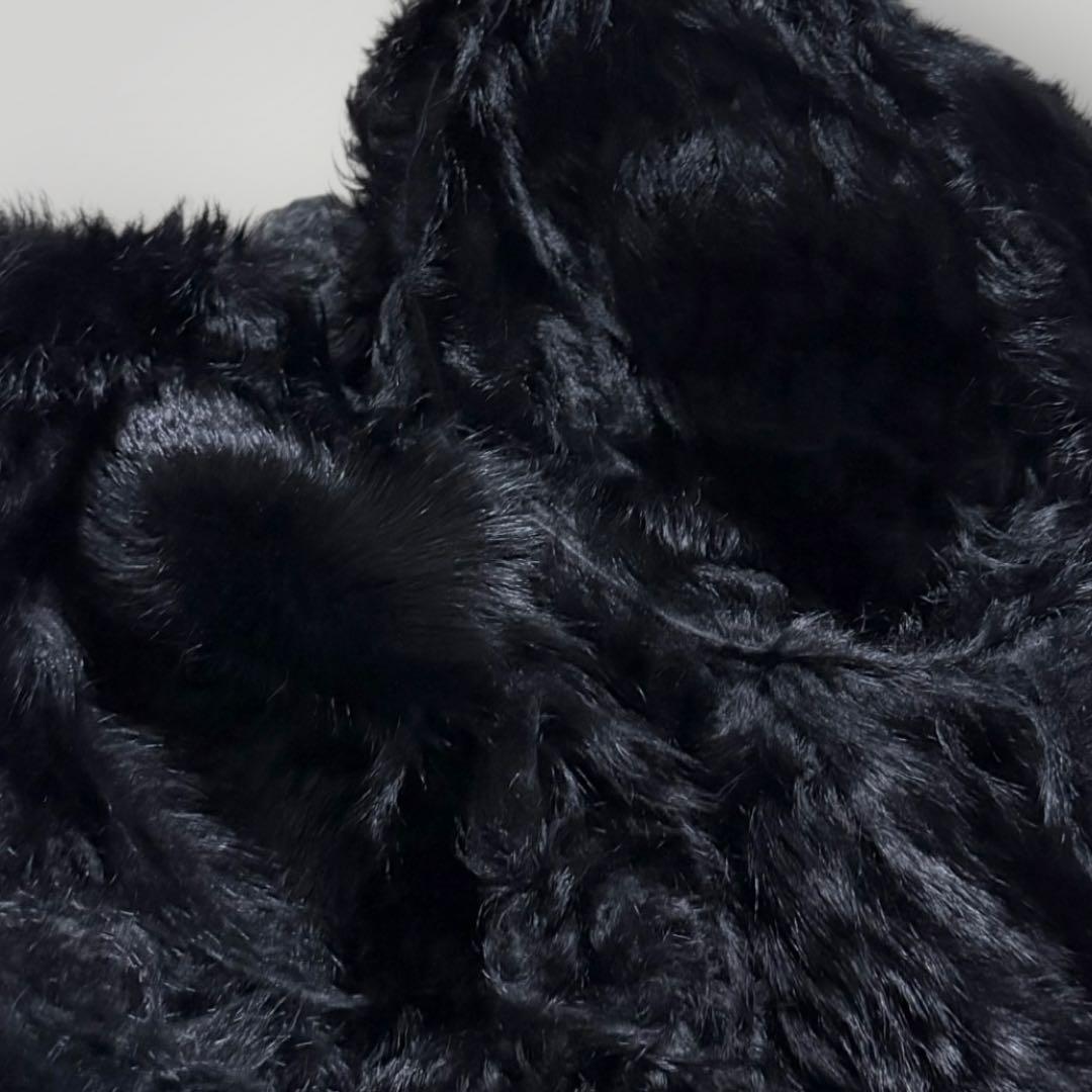 本毛皮☆ラムファー ラムレザー ファーコート ショートコート 本革 黒 L相当