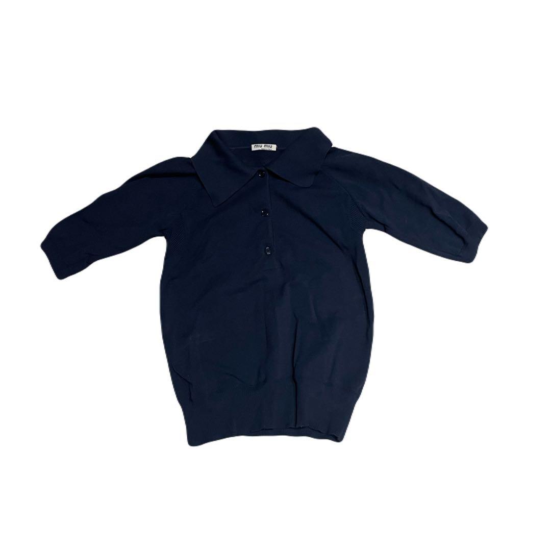 Miu Miu ネイビー ポロシャツ 五分袖