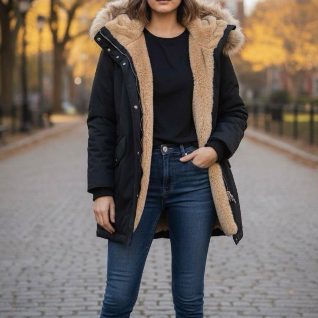 【極美品】ZARA モッズコート 黒 ファー 極暖 L