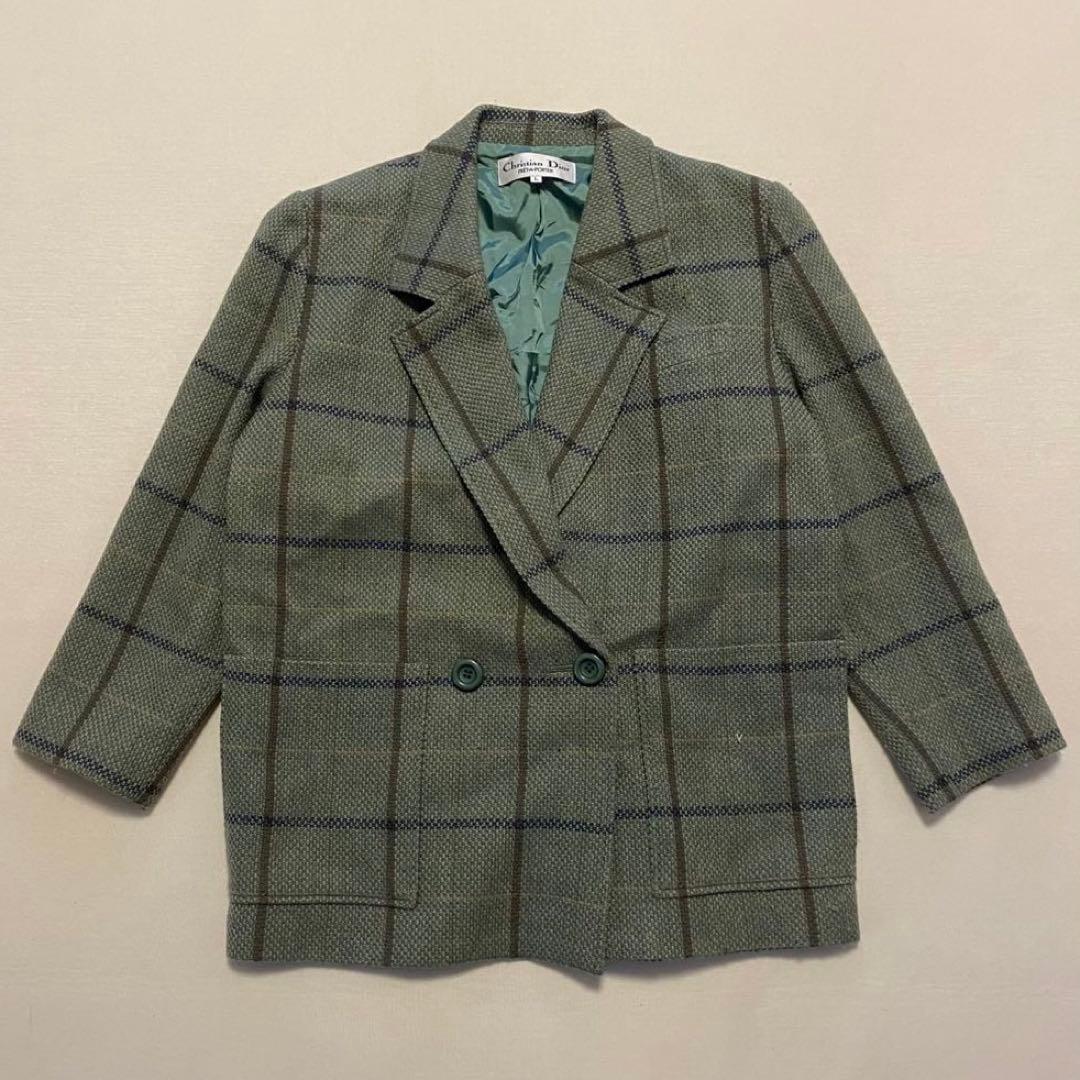 Dior クリスチャンディオール　チェック　テーラード　ジャケット　ウール