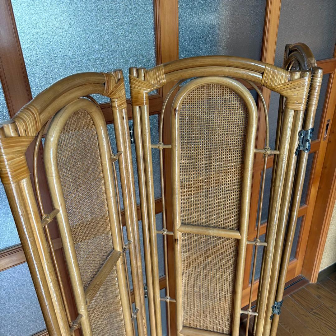 【昭和レトロ】籐 ラタン 4連・3連ペアセット　　パーテーション　間仕切り　衝立