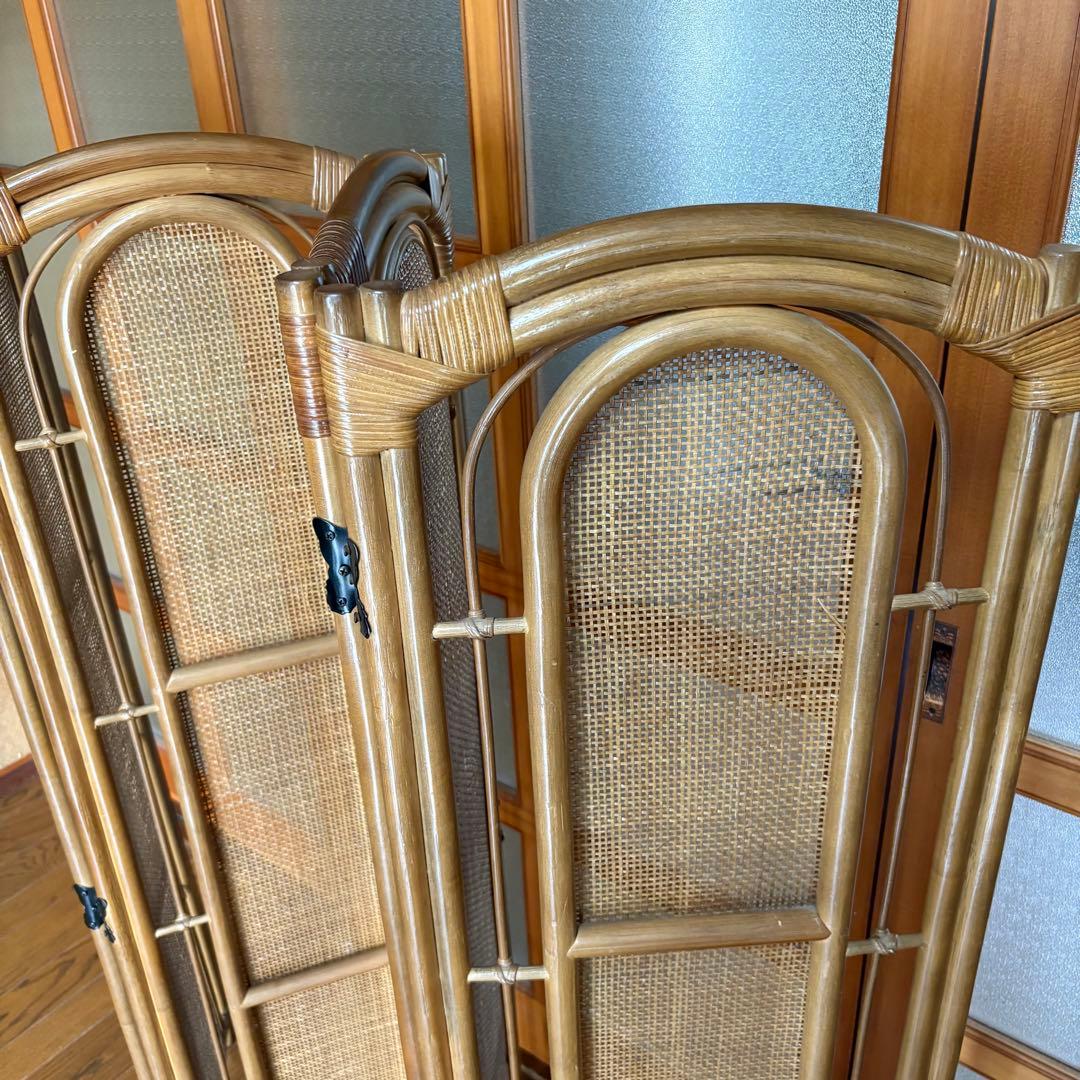 【昭和レトロ】籐 ラタン 4連・3連ペアセット　　パーテーション　間仕切り　衝立