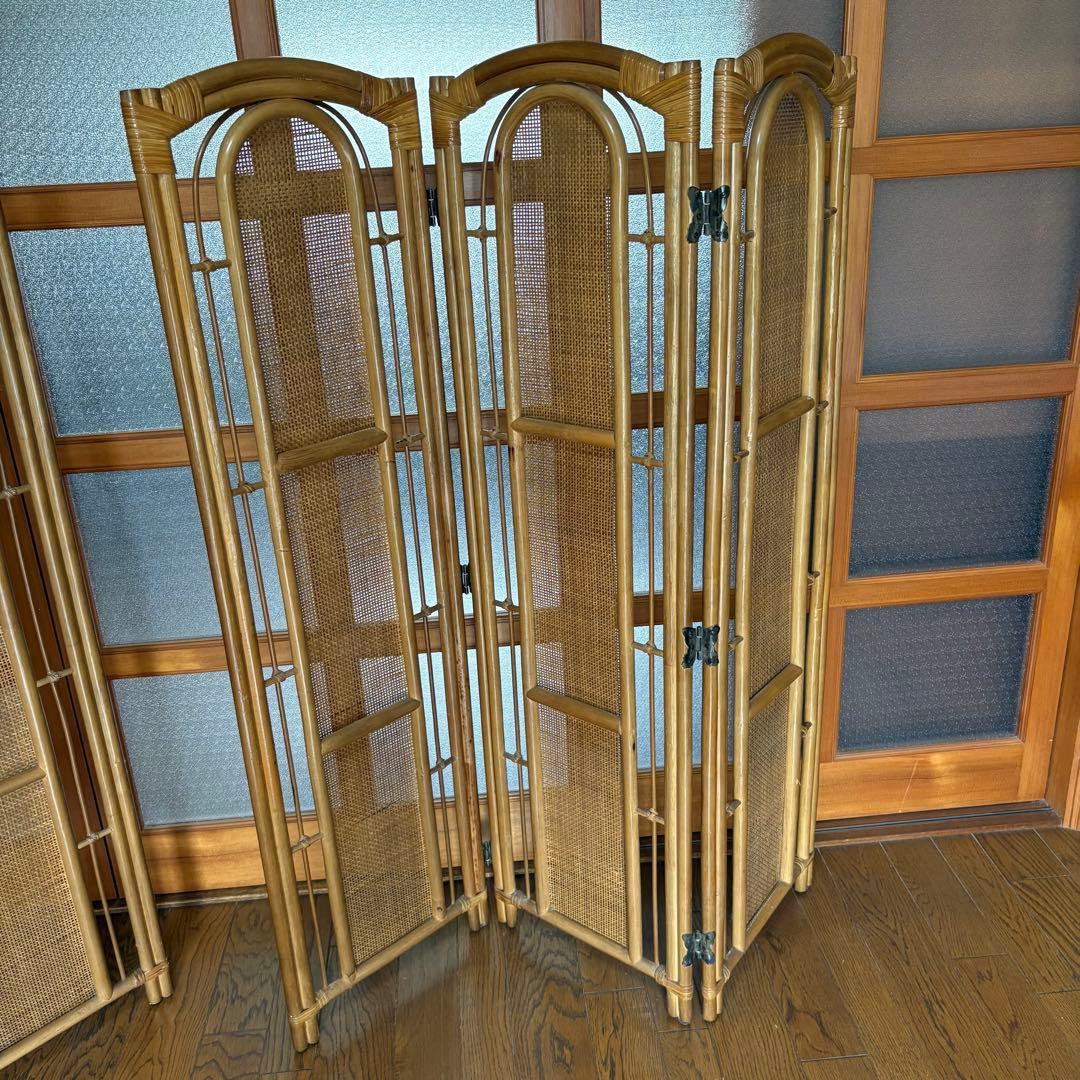 【昭和レトロ】籐 ラタン 4連・3連ペアセット　　パーテーション　間仕切り　衝立