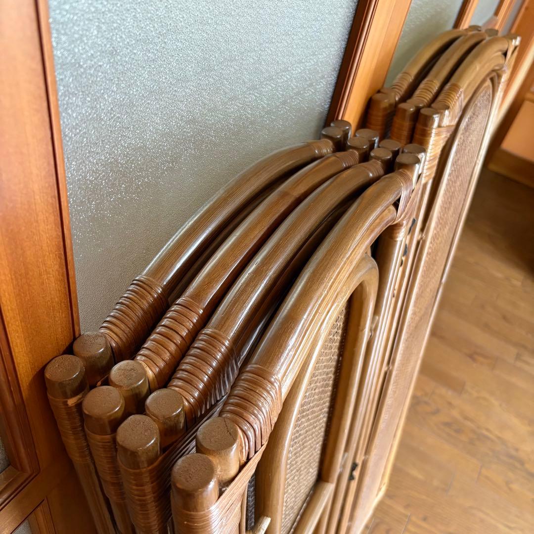 【昭和レトロ】籐 ラタン 4連・3連ペアセット　　パーテーション　間仕切り　衝立