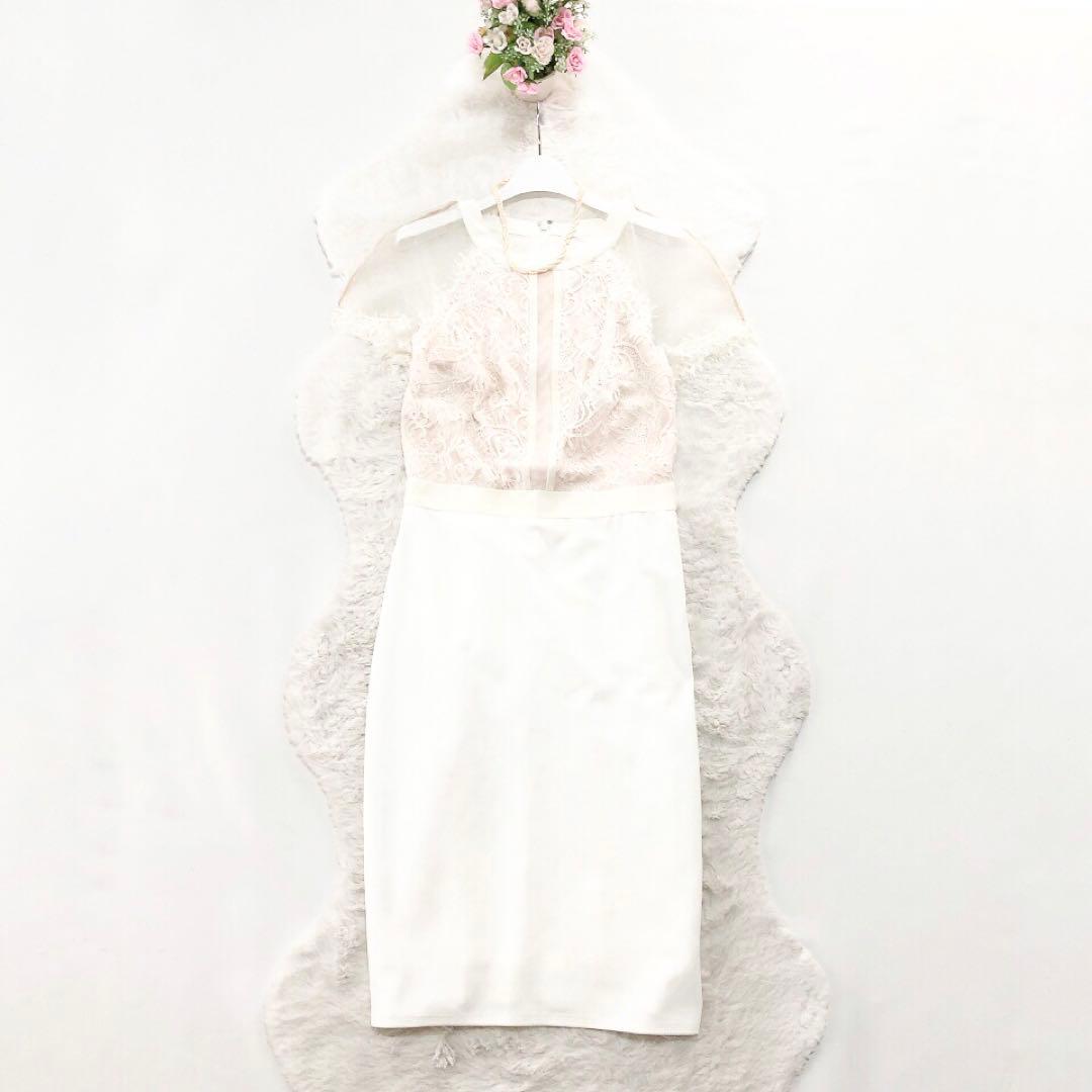 タダシショージ*肩レース×透け感　半袖ワンピース　ドレス　ホワイト　2