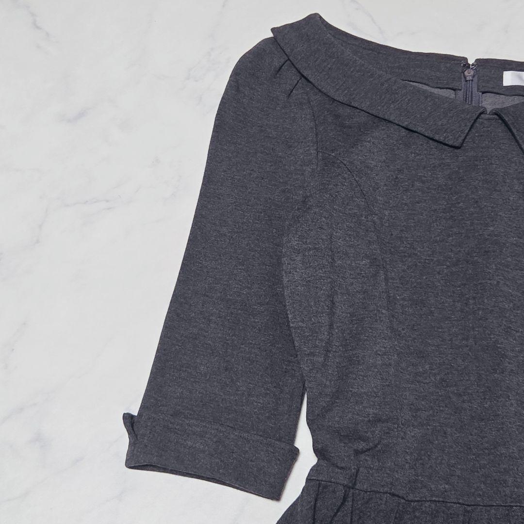 美品✨ルネ Rene 襟付き フレア 5分袖 ワンピース Aライン グレー 36