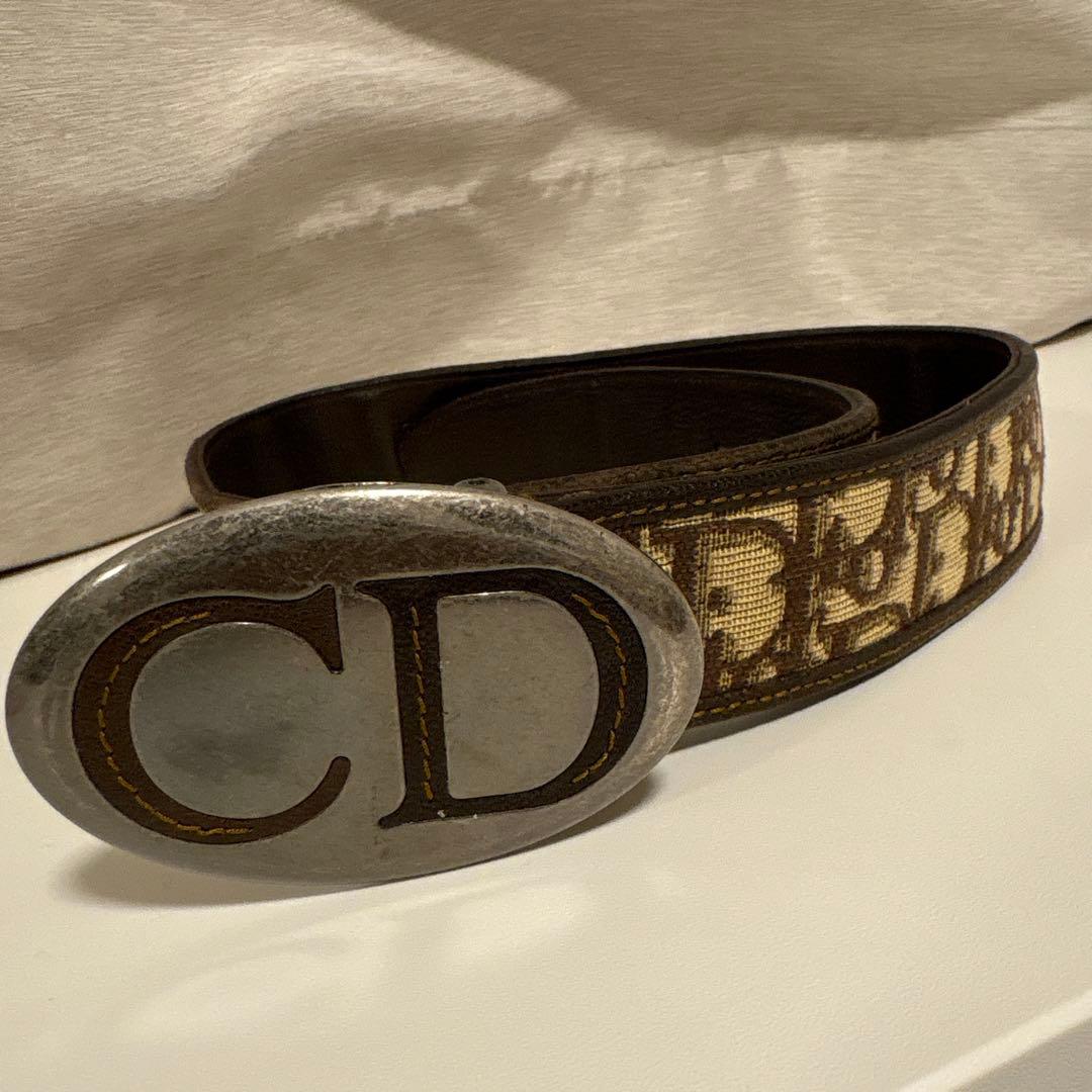CD クリスチャンディオール ベルト トロッター柄 ベージュ　ロゴバックル