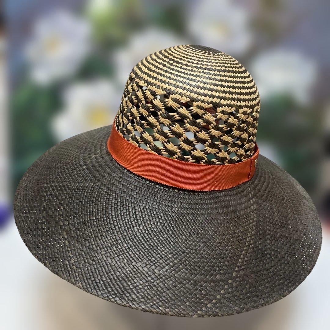 ヘレンカミンスキー透かし編み麦わら帽子 オレンジリボン付き