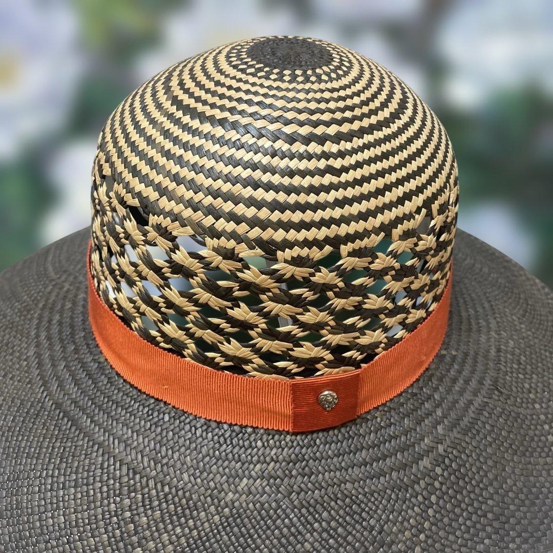 ヘレンカミンスキー透かし編み麦わら帽子 オレンジリボン付き