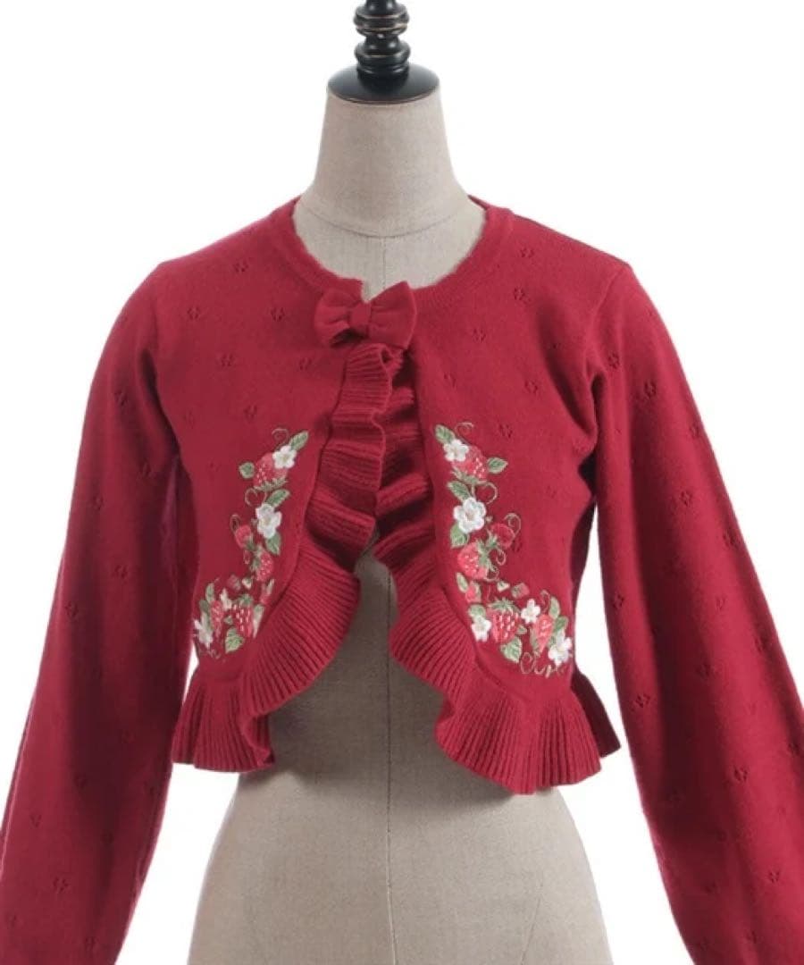 ♡新品アクシーズファムChalmiereいちご刺繍ニットボレロ（赤）♡