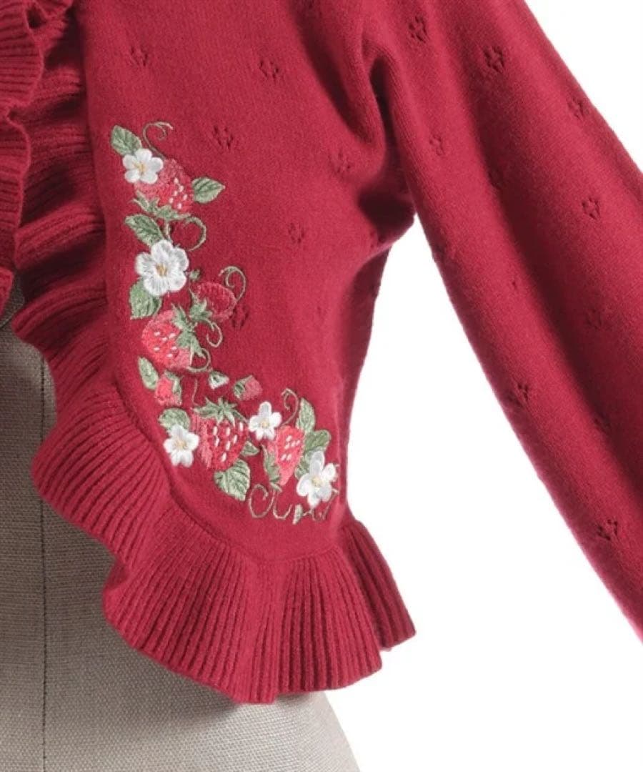♡新品アクシーズファムChalmiereいちご刺繍ニットボレロ（赤）♡