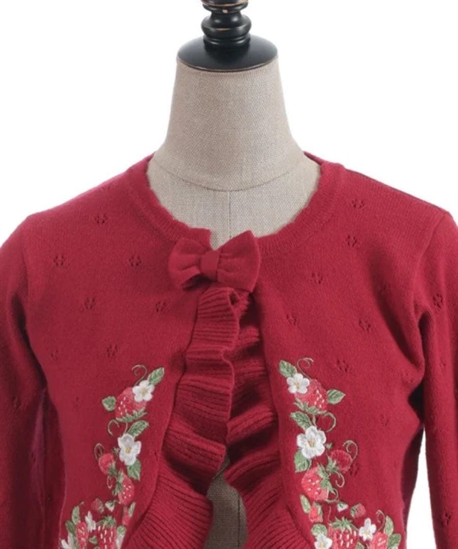 ♡新品アクシーズファムChalmiereいちご刺繍ニットボレロ（赤）♡