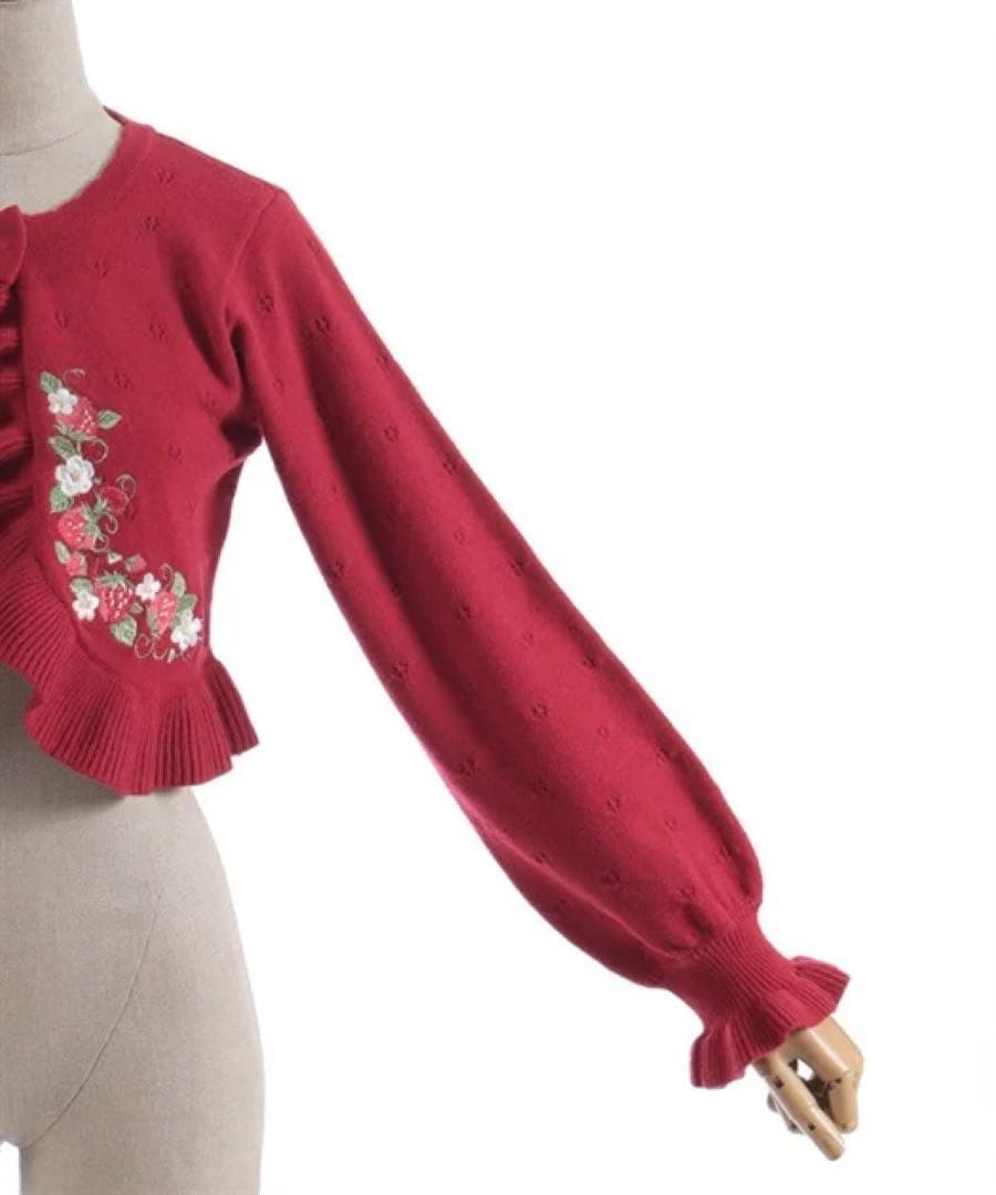 ♡新品アクシーズファムChalmiereいちご刺繍ニットボレロ（赤）♡