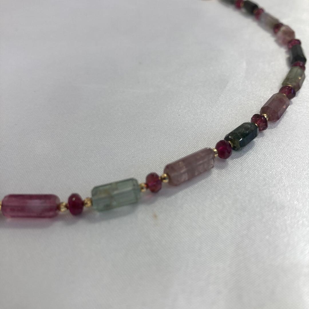 <美品> K18 トルマリン　ネックレス　ブレスレット　天然石　グリーン　ピンク