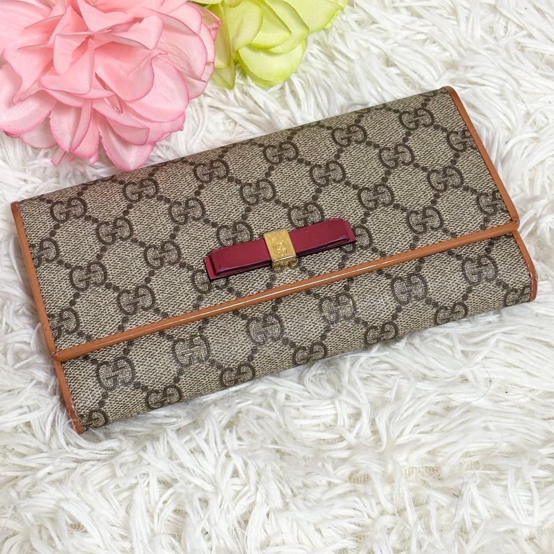 グッチ　長財布　二つ折り財布　リボン　インターロッキング　GGスプリーム　PVC