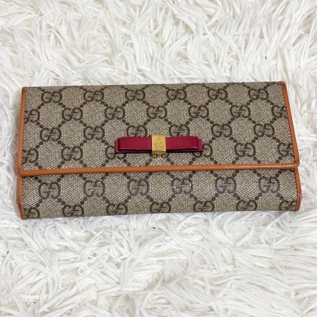 グッチ　長財布　二つ折り財布　リボン　インターロッキング　GGスプリーム　PVC