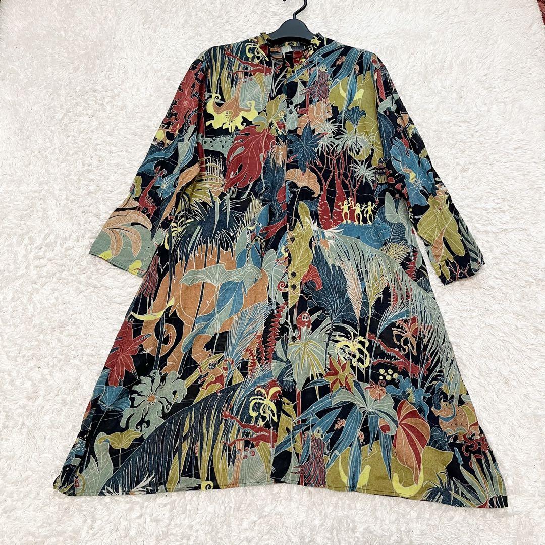 ヨーガンレール　ロングワンピース　動物　葉っぱ　民族　ワニ